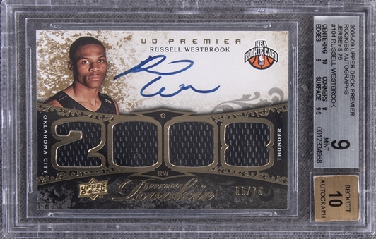 2008-09 Upper Deck Premier Rookie Auto Jersey #104 Russell Westbrook Signed Rookie Card (#66/75) - BGS MINT 9/BGS 10